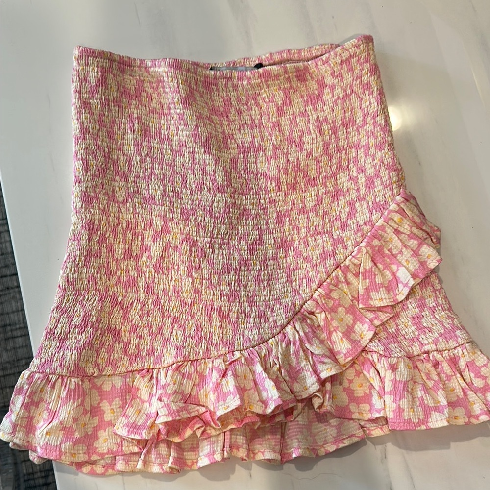 Zara Pink Floral Ruffle Skirt